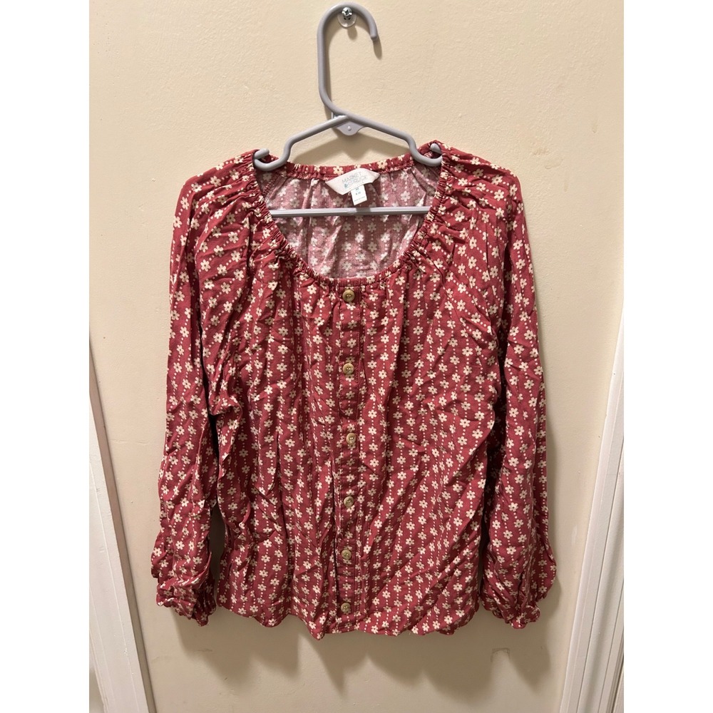 Market & Spruce Girls Sz Medium 8-10 Mauve & White Floral Blouse